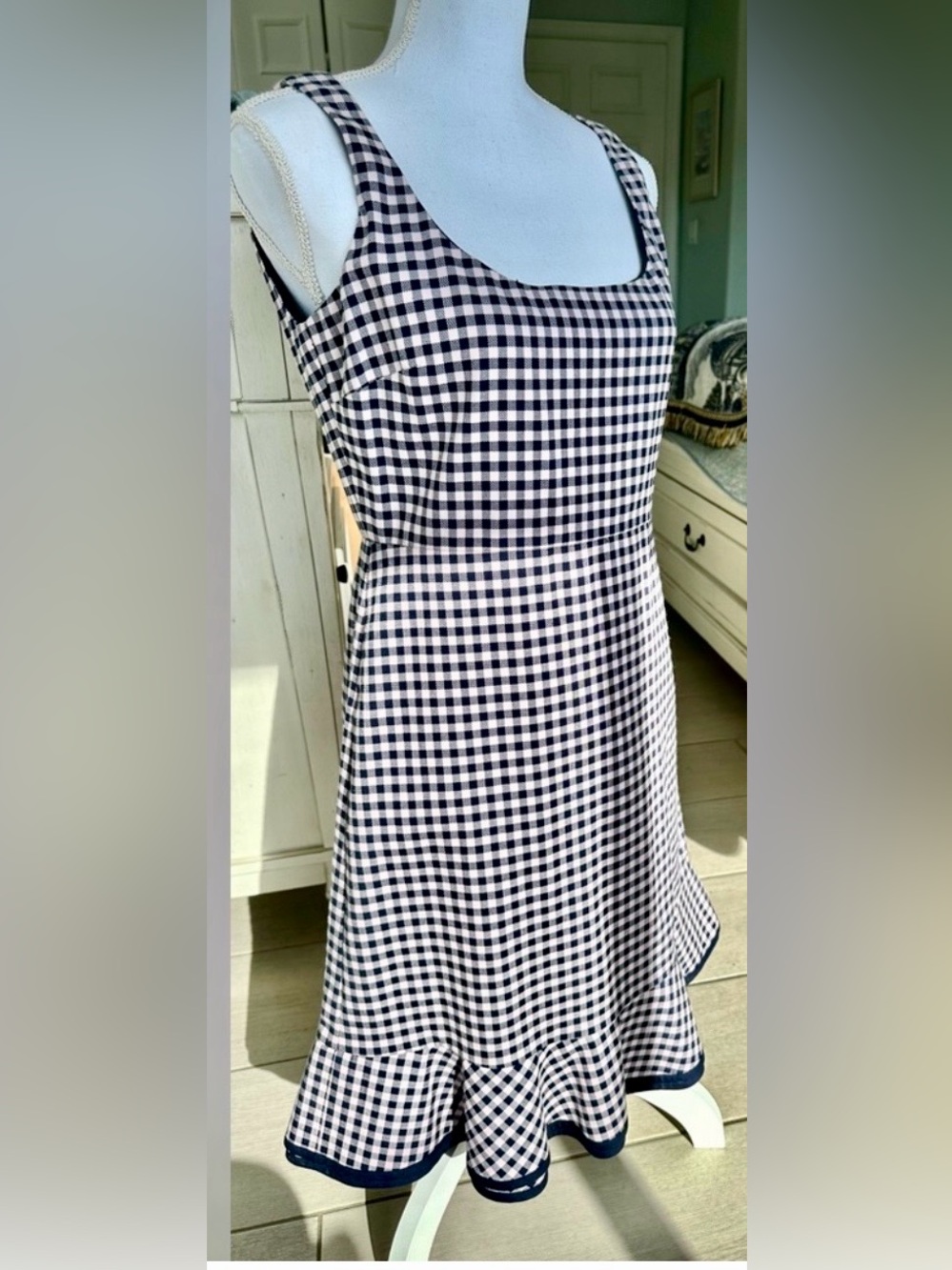RED Valentino Navy Pink Check Ruffle Dress sz 44 /US 8